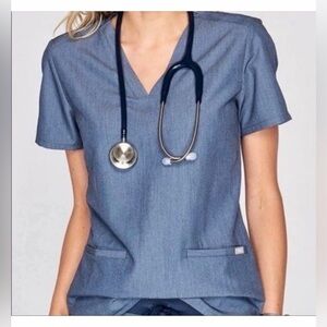FIGS Figs Casma Three-Pocket Scrub Blue Heather Top Size XS PO1327